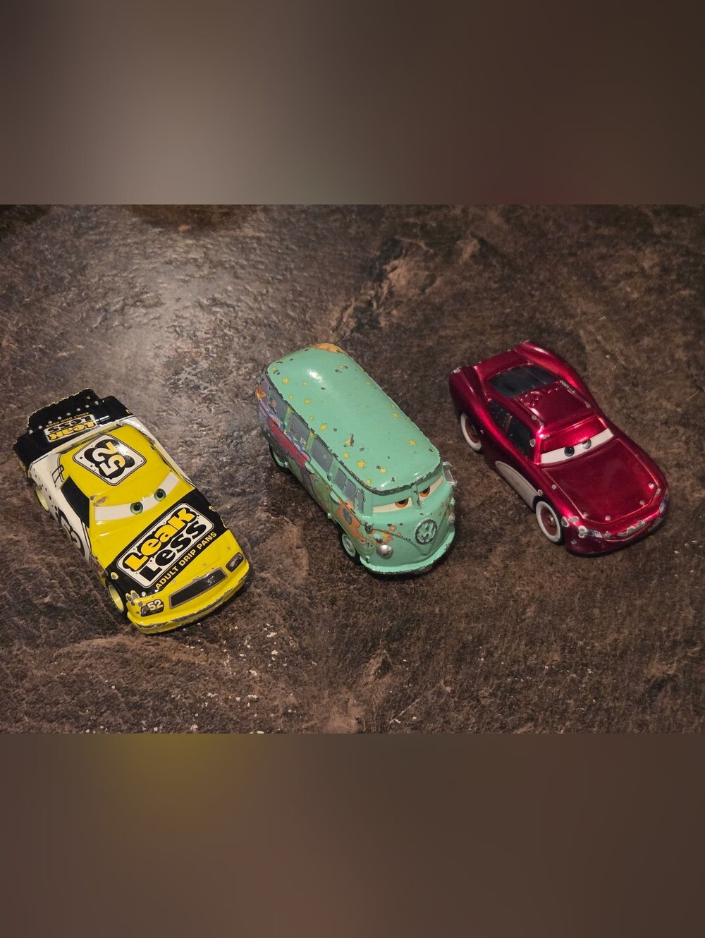 Disney Pixar Diecast Cars - Claude Scruggs Leak Less / Filmore / Cruisin McQueen